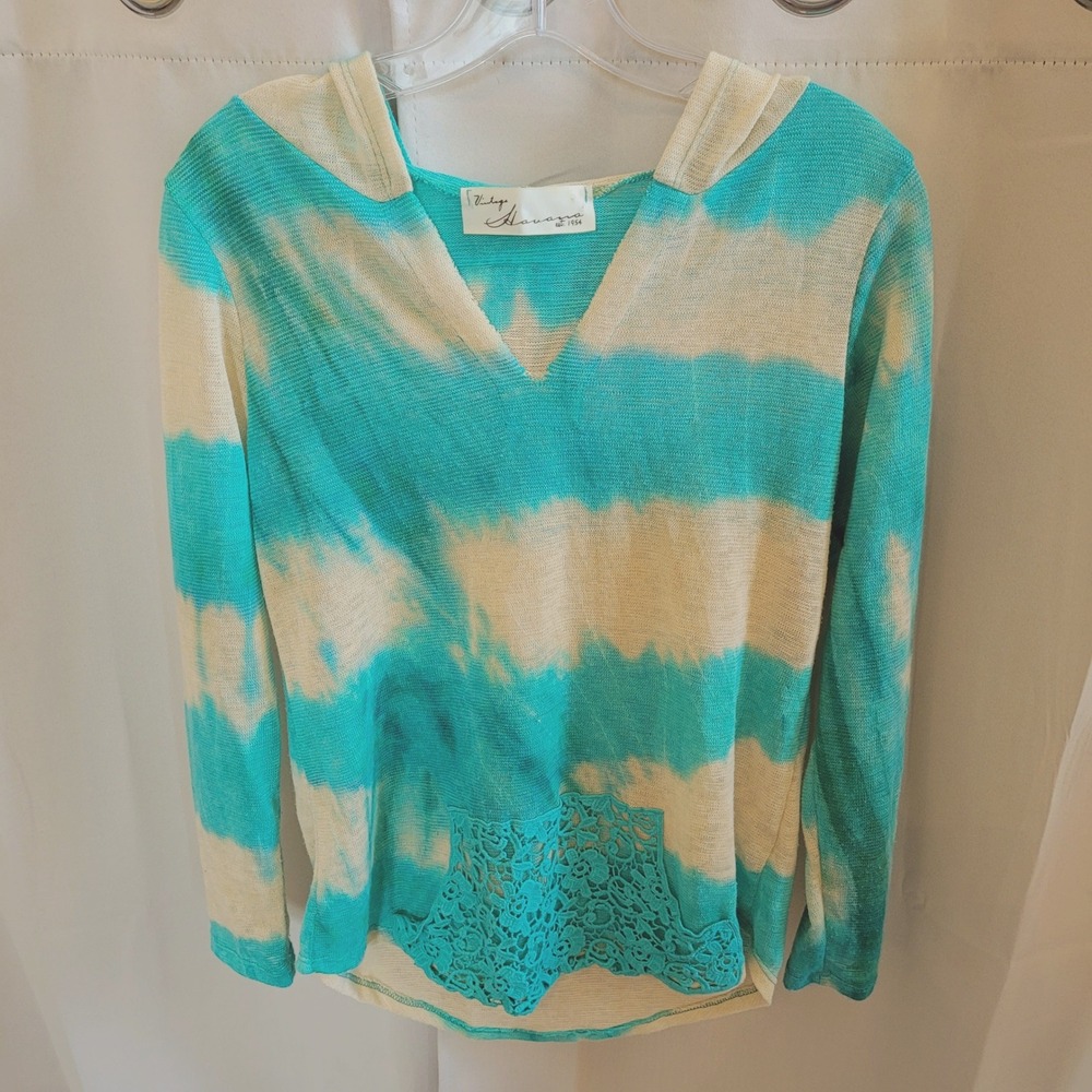 Vintage Havana Women Hoodie Large Tie Dye Crochet Pocket Boho Beach Hippie 21761